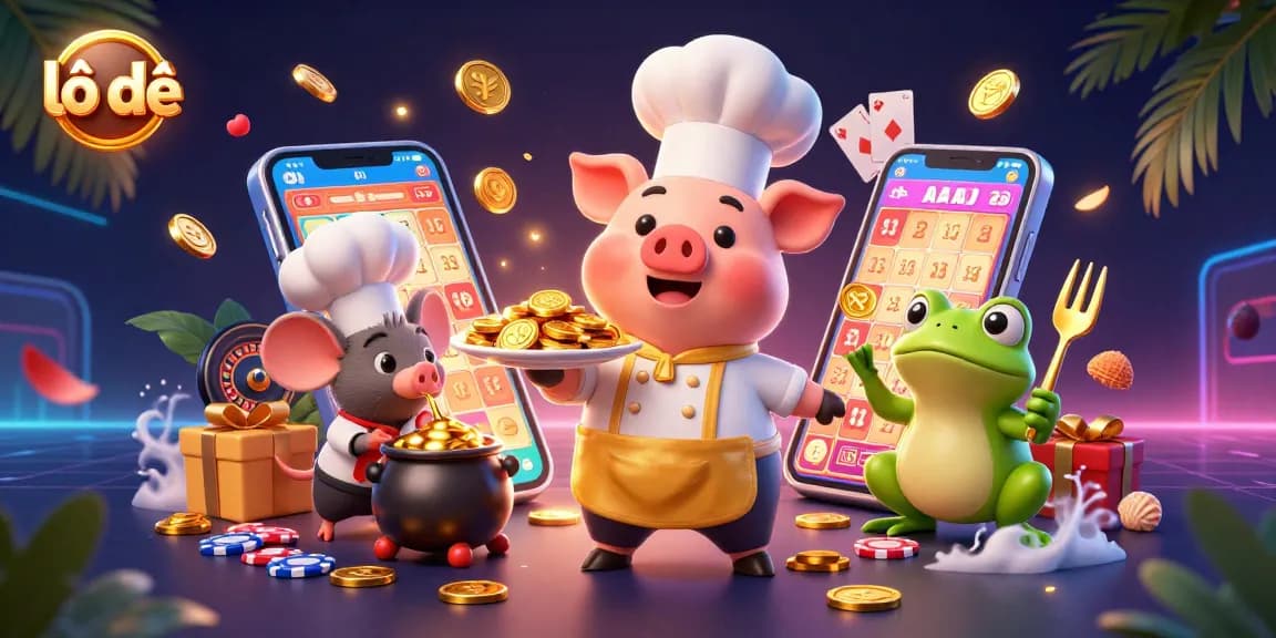 Play lô đề and win with exciting lottery visuals, featuring characters and gold coins.