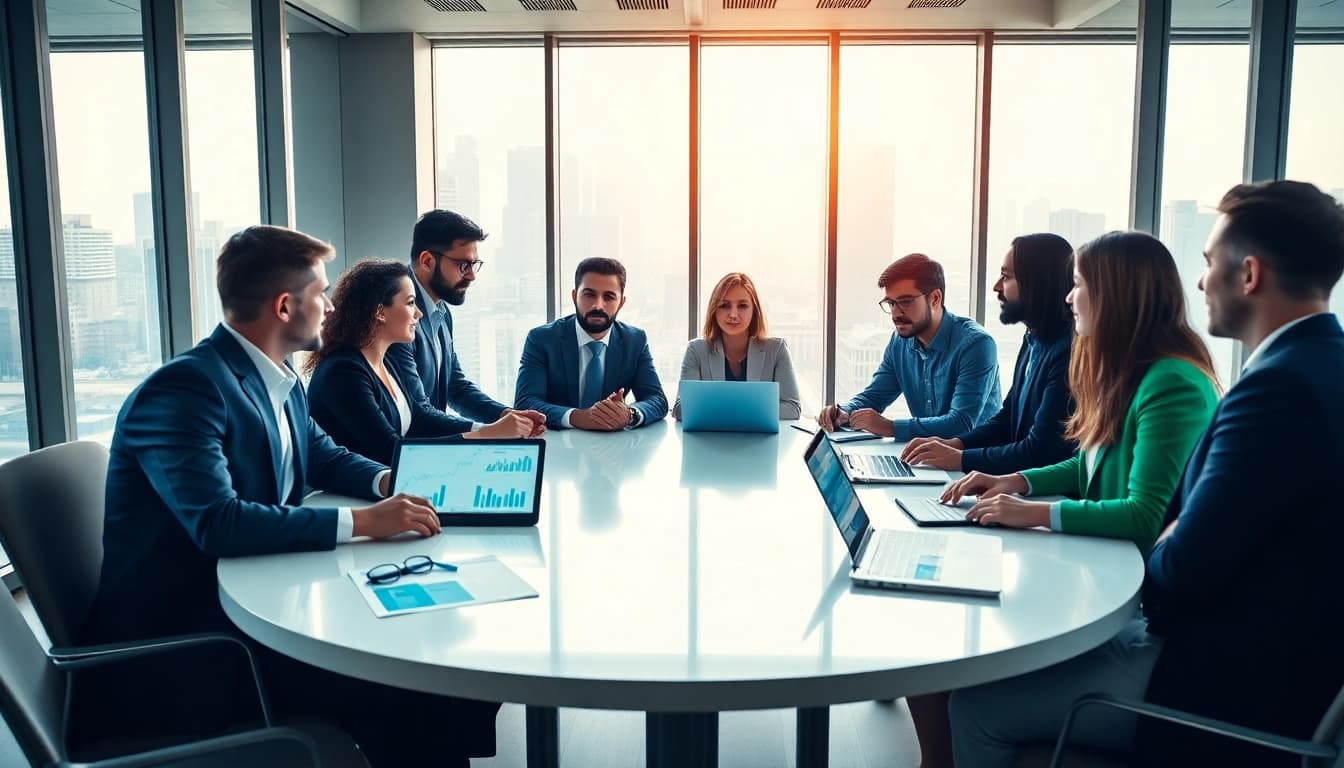 Das Team von https://zukunftkapital.de diskutiert strategische Pläne in einem modernen Büro.