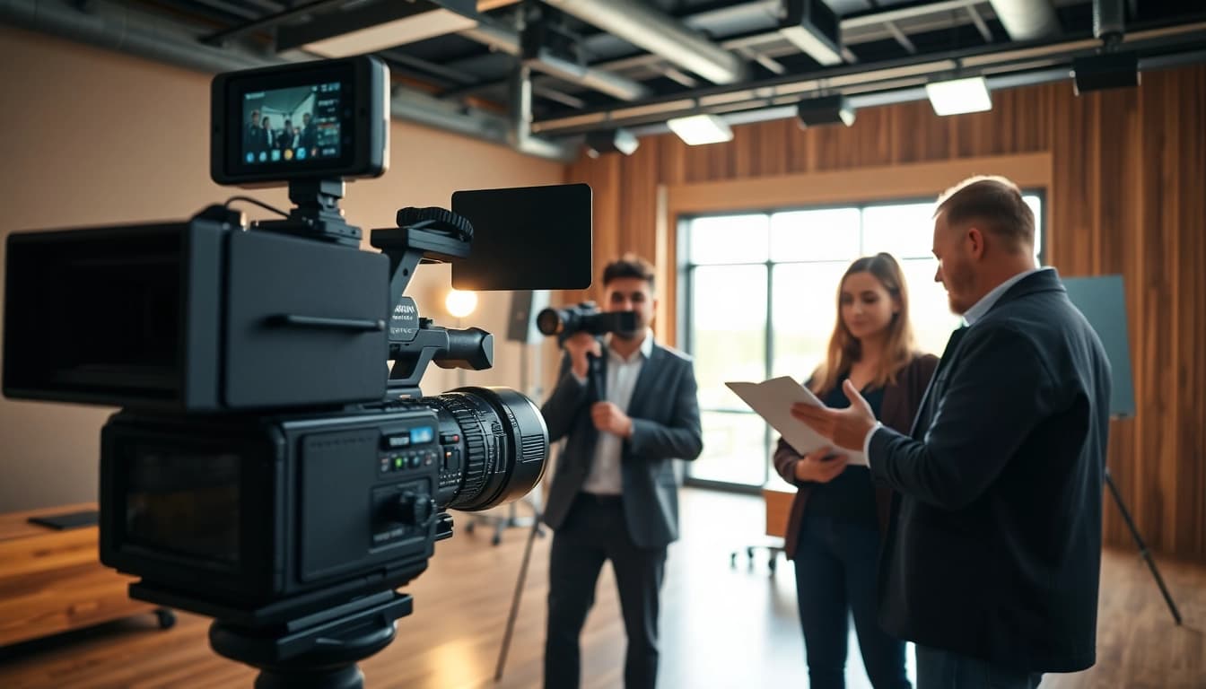 Capture of a video production team in action, emphasizing video production edmonton creativity and collaboration.