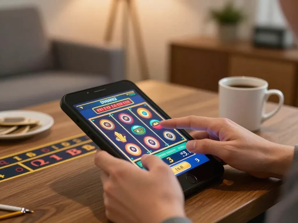 Engaging moment at spin panda online casino on mobile, with a player wagering on vibrant slot games.
