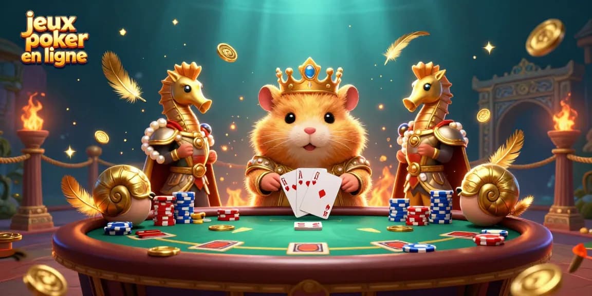 Jouez aux jeux poker en ligne avec ce roi hamster audacieux entouré de gardes seahorse et de nautilus.