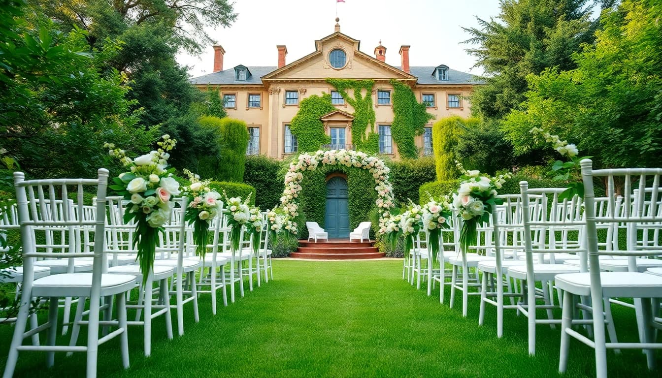 Beautiful outdoor wedding venues sacramento adorned with flowers and elegant seating.