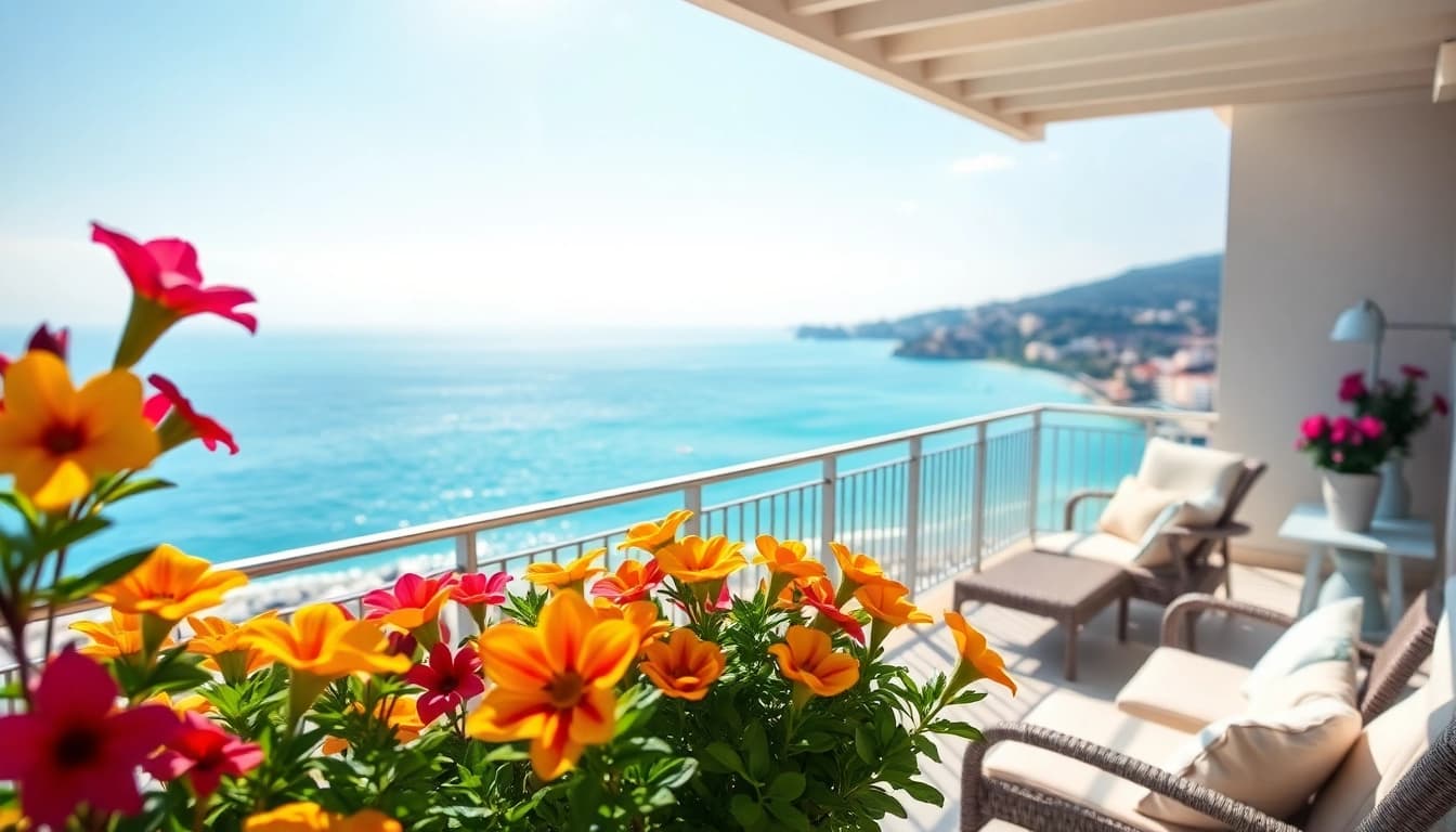 Showcase alanya apartments for sale with beautiful Mediterranean view from a luxurious balcony.