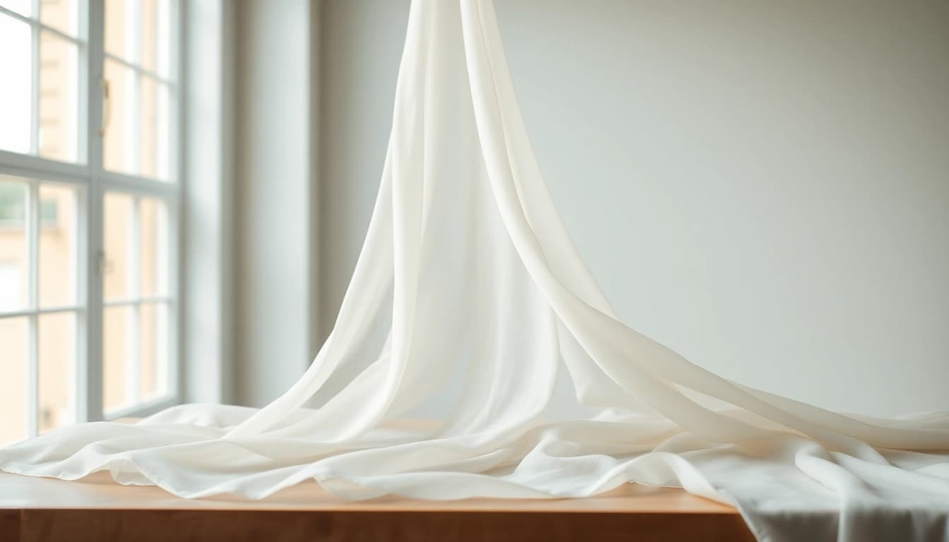 Chiffon stof mooi gedrapeerd met een zachte textuur en natuurlijke verlichting.