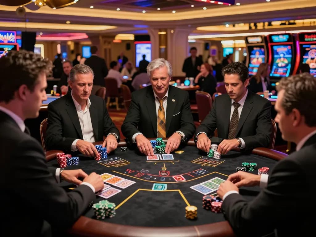 Players strategizing at a blackjack table while enjoying the vipwin experience in a Las Vegas casino.
