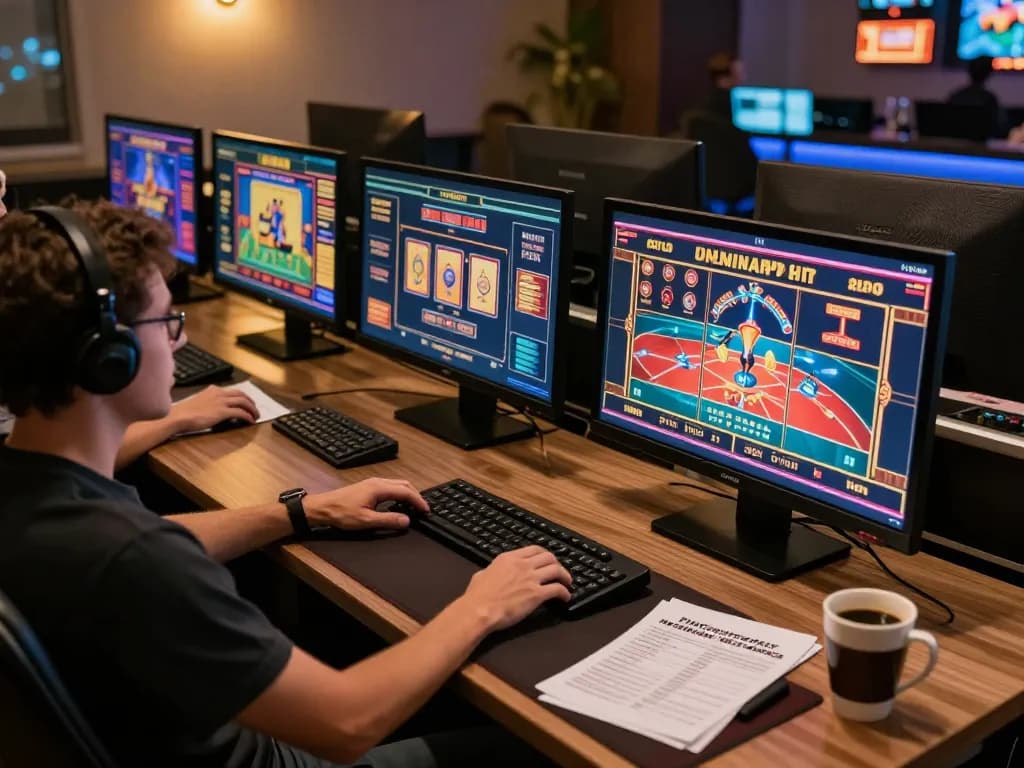 Person engaging with online casino game on multiple screens, highlighting TG88 gaming strategies in action.