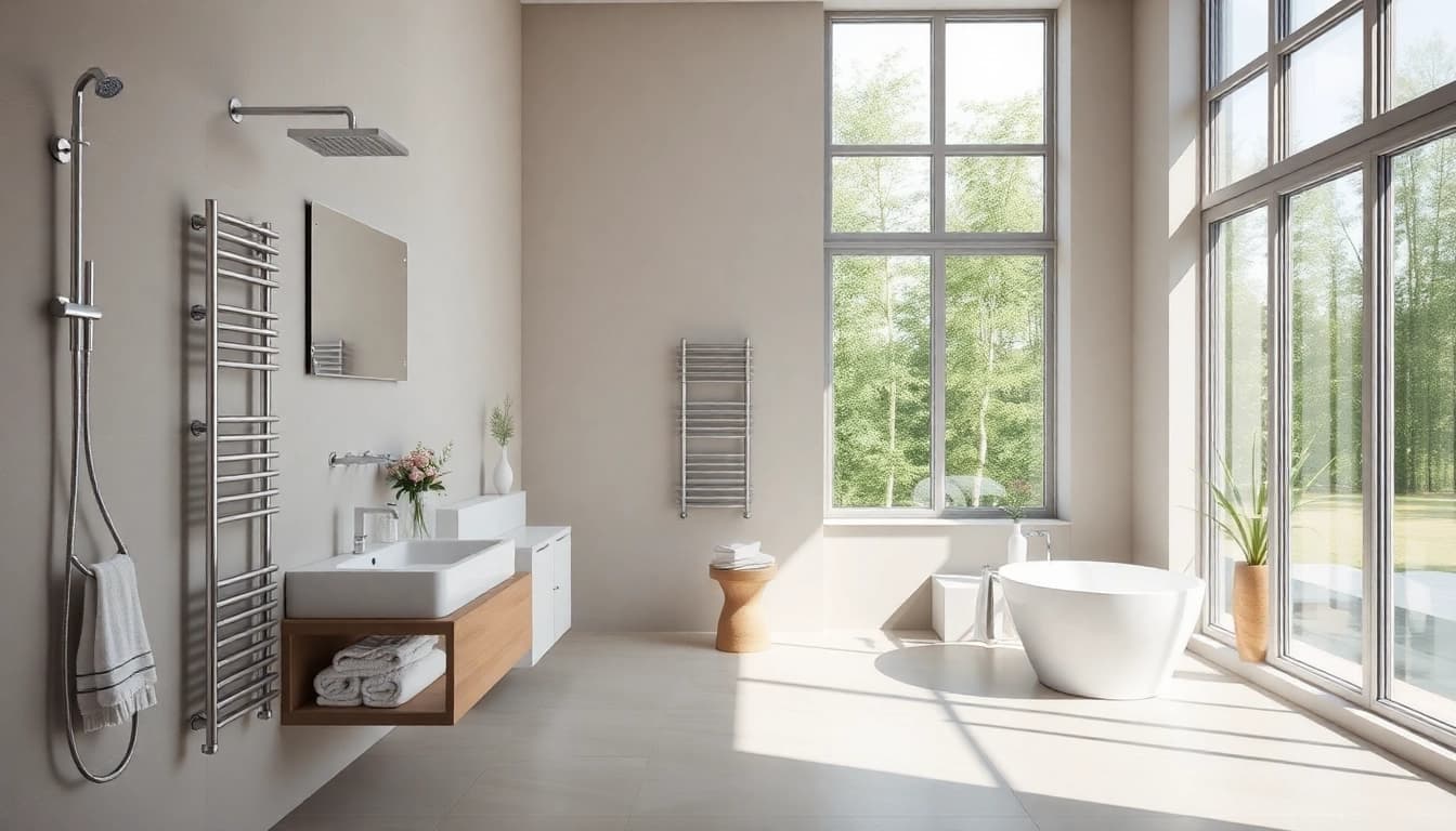 Die Auswahl an sonni sanitär Produkten in einem modernen Badezimmer.