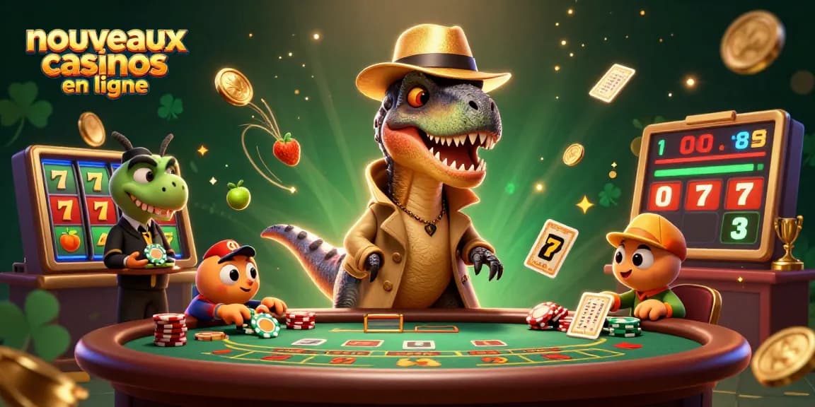 Découvrez les nouveaux casinos en ligne avec une scène dynamique de joueurs et d'éléments de jeu captivants.