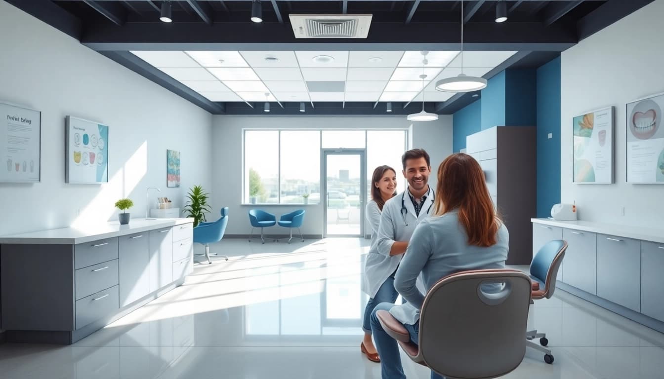 Orthodontics clinic showcasing consultation area with patient interaction.