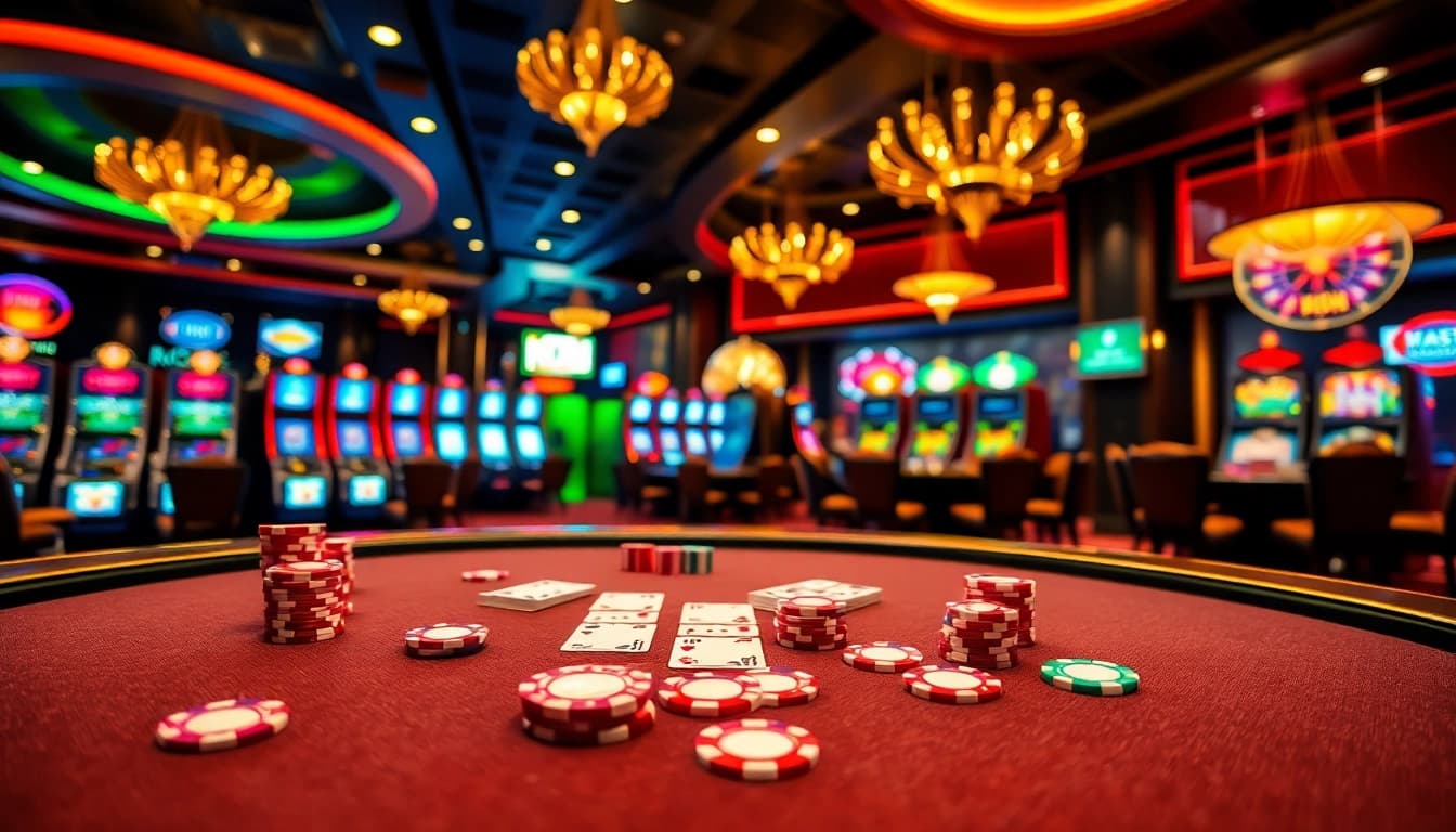 Engaging MM88 players at a luxurious casino table, surrounded by exciting games.