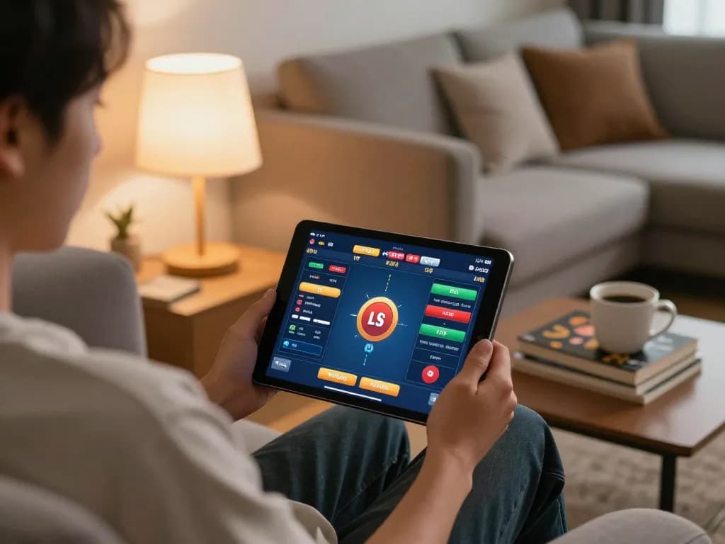 Lô đề online gaming experience on a tablet in a cozy home setting