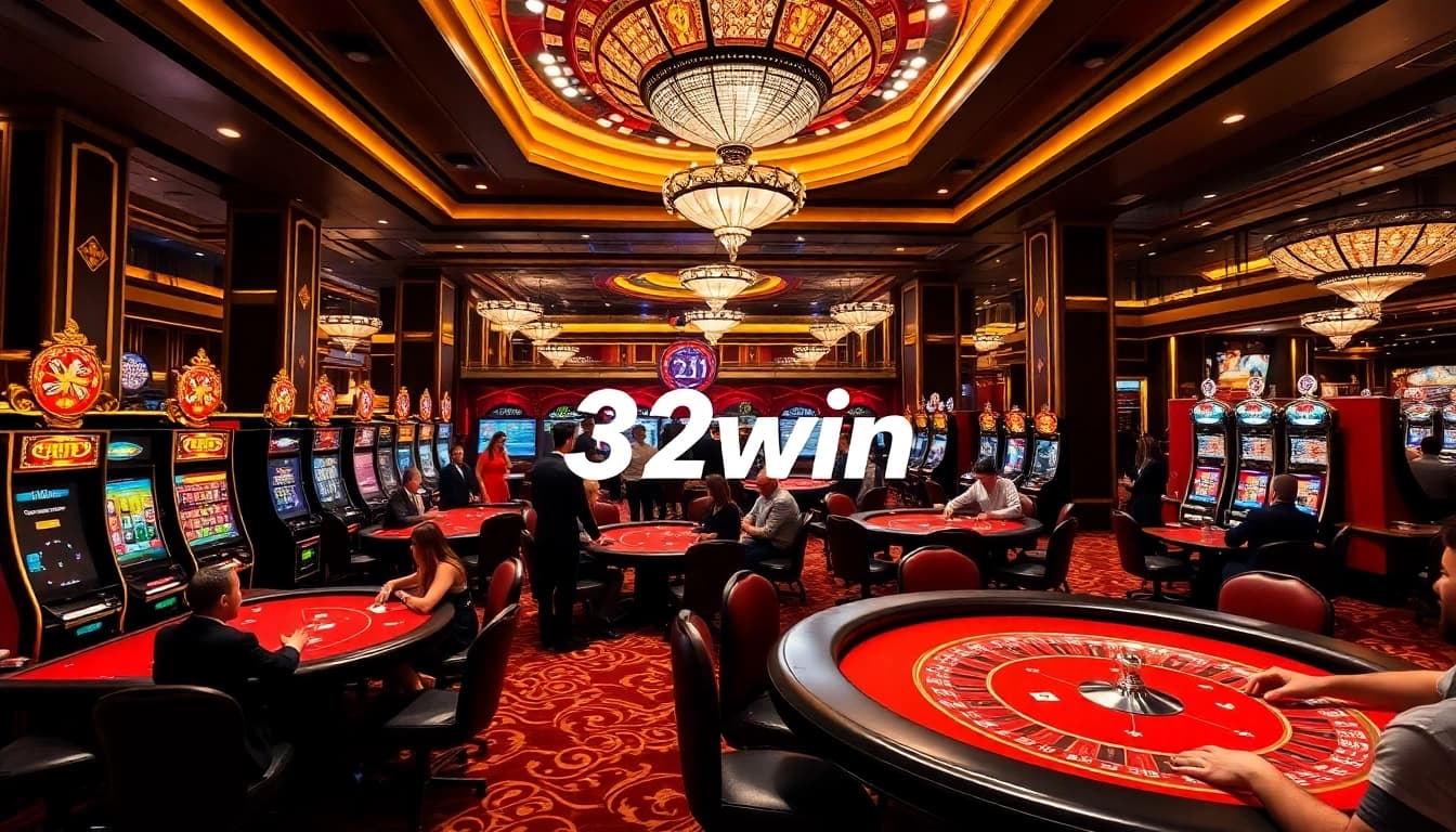 Exciting gambling scene at 32win casino with vibrant tables and chips.