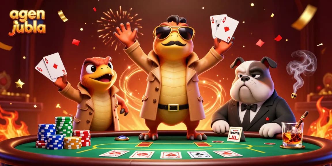 Experience agen judi bola excitement in a vibrant casino scene with animated characters and dynamic elements.