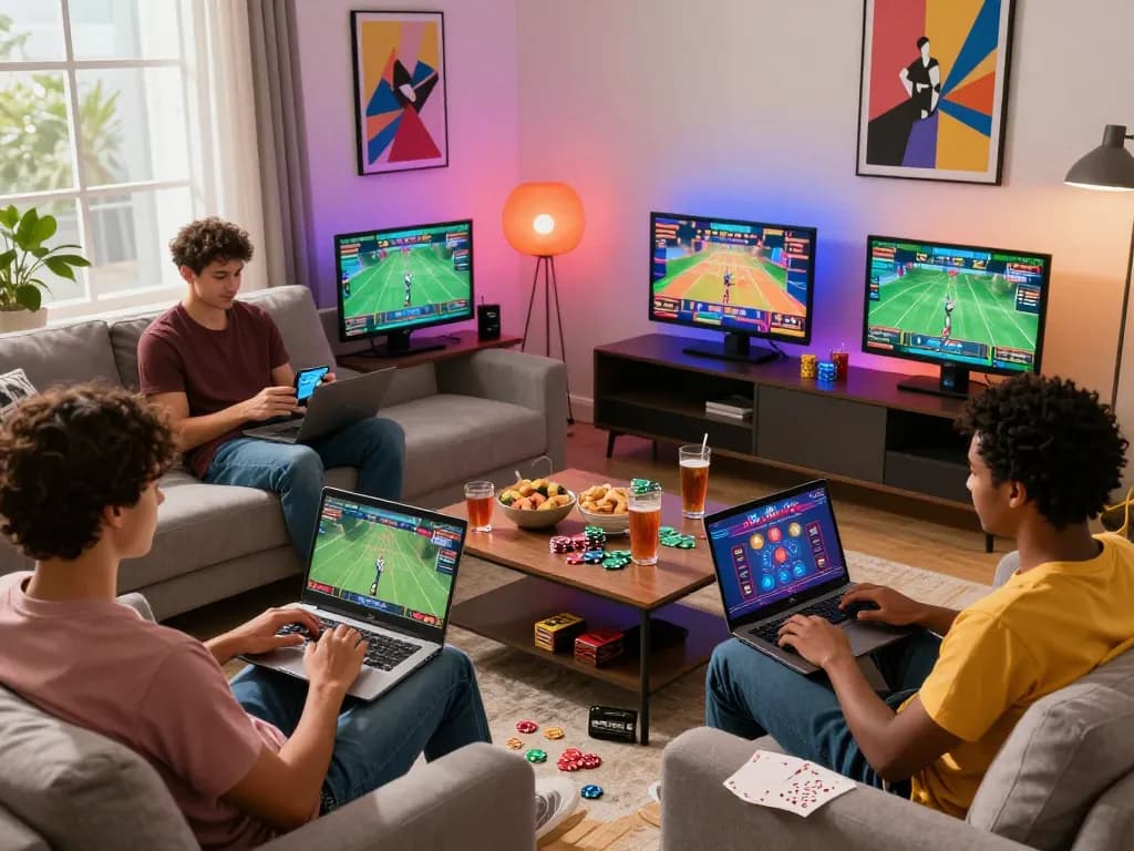 Exciting online gaming atmosphere at Nhà Cái Hubet with diverse players enjoying sports betting and casino games.
