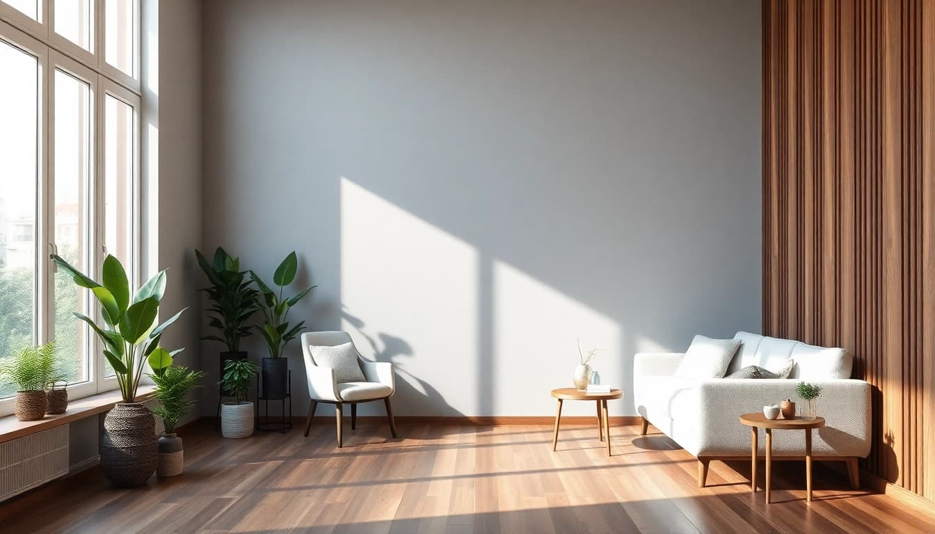 Stylish slat panels for walls in a cozy modern living room.