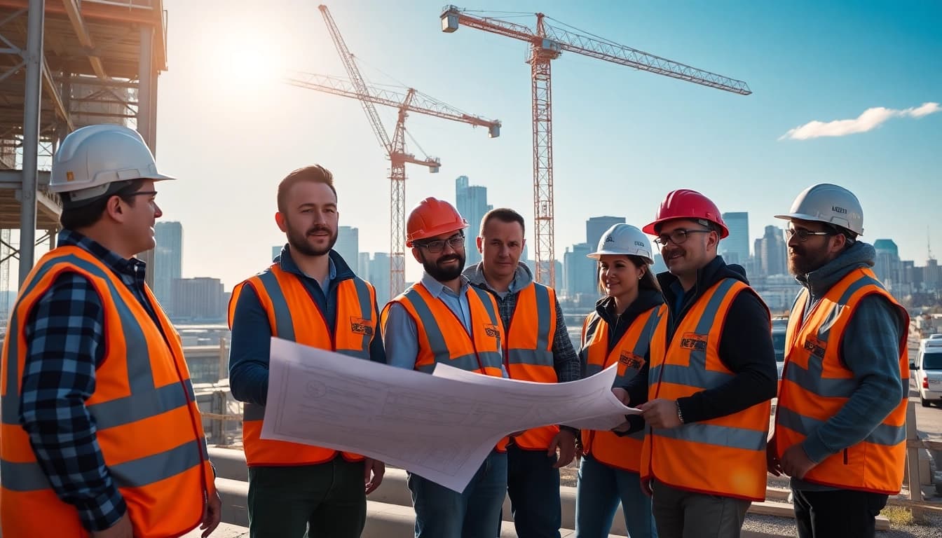 Construction association denver professionals collaborating on a site in Denver's skyline.