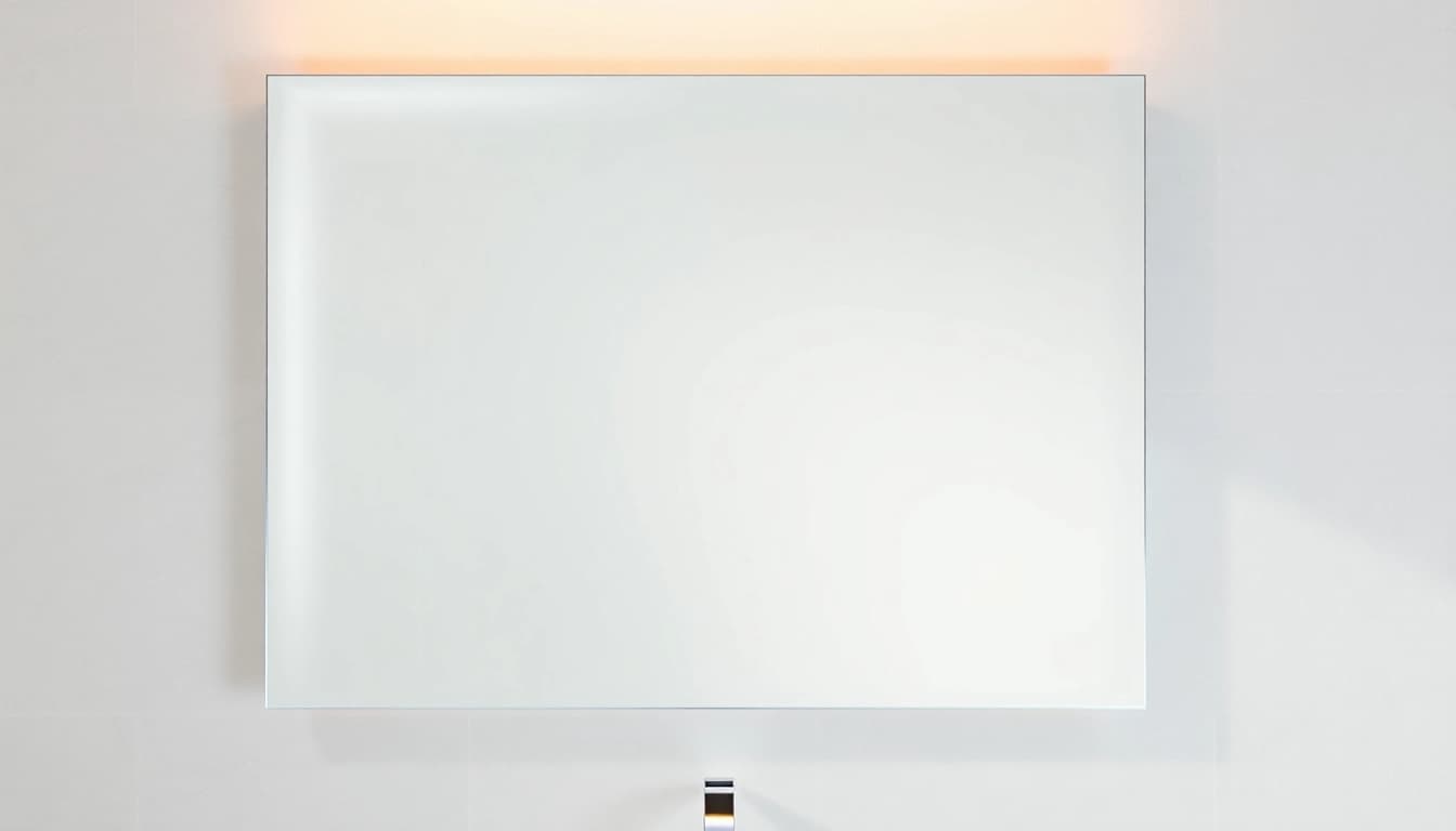 Admire an elegant bathroom mirror with integrated lighting, enhancing modern bathroom aesthetics.