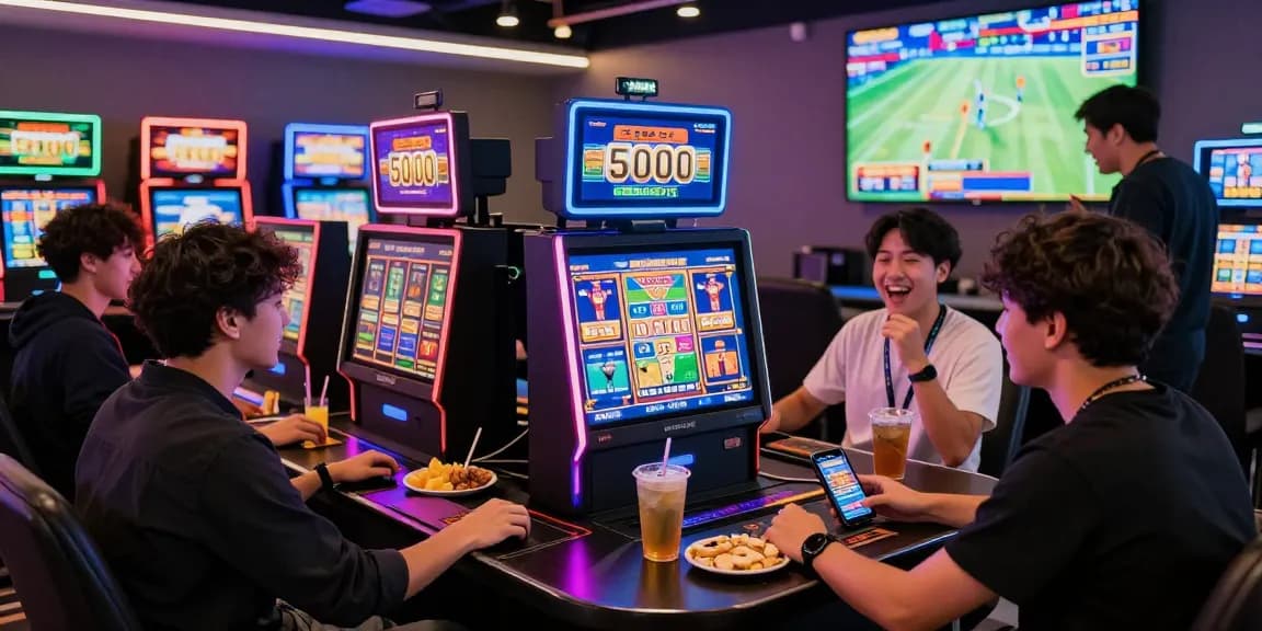 Engaging atmosphere of players enjoying slot depo 5000 games in a vibrant gaming lounge.