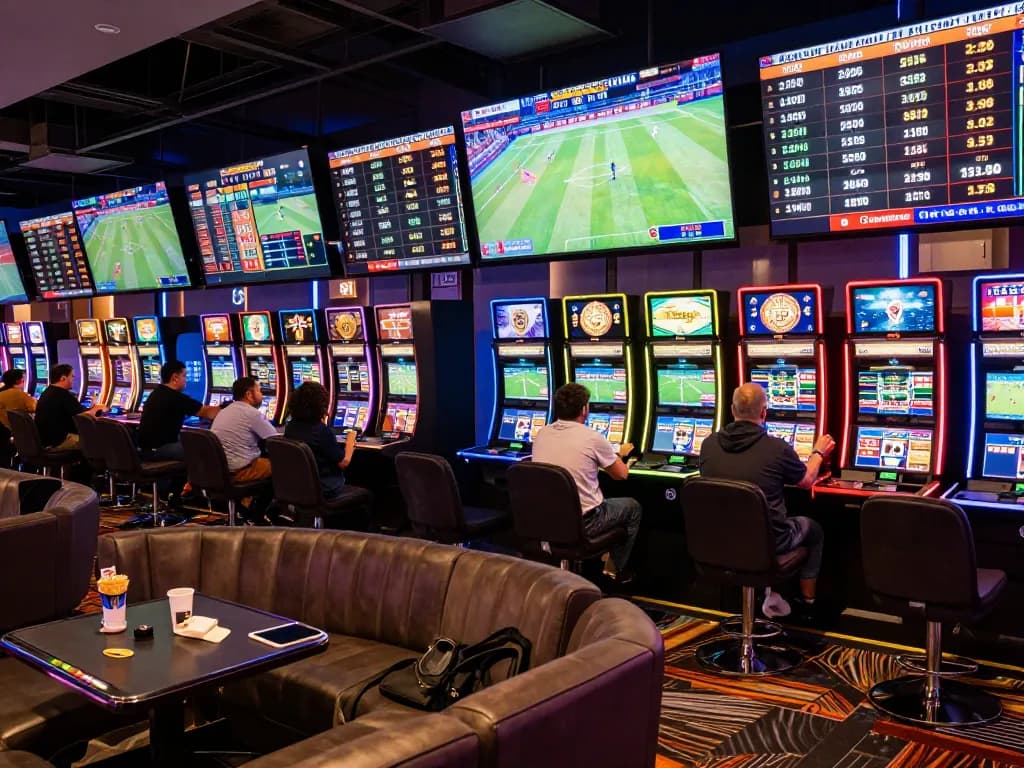Keonhacai sports betting scene with patrons placing bets in a lively casino atmosphere