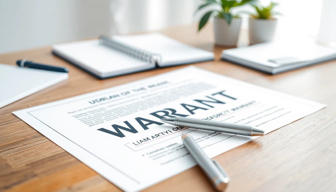 Highlighting transparent warranty coverage on a polished desk with organized tools, emphasizing clarity.