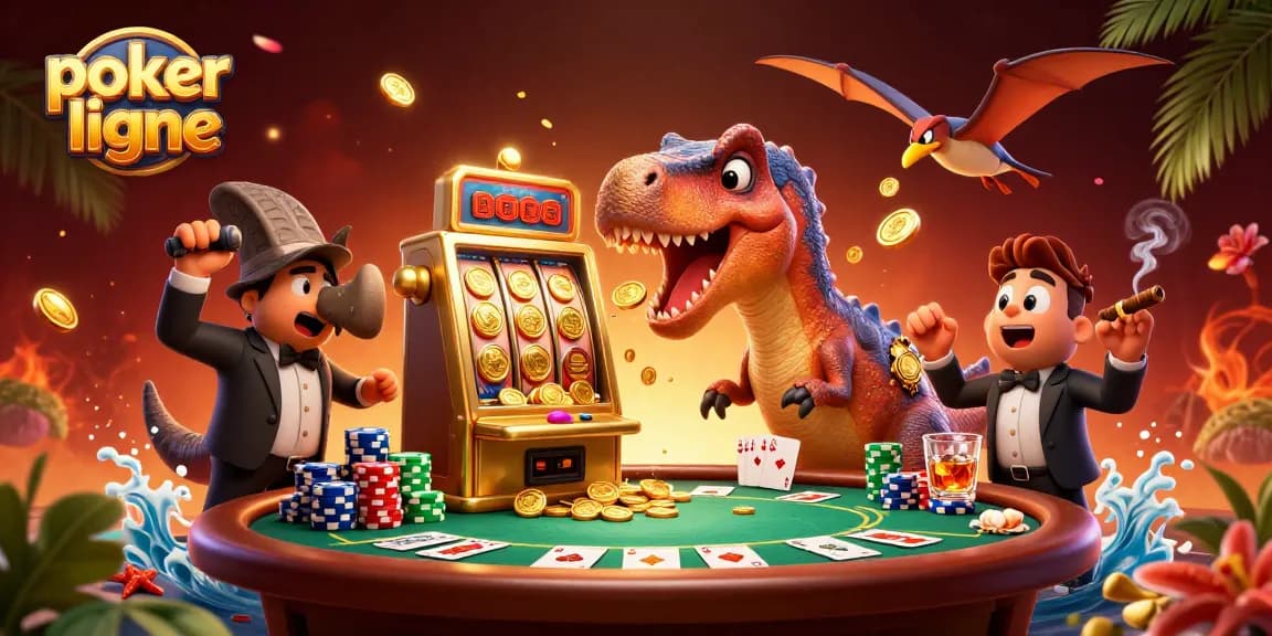 Jouez au poker en ligne avec cette scène captivante de personnages de casino animés.