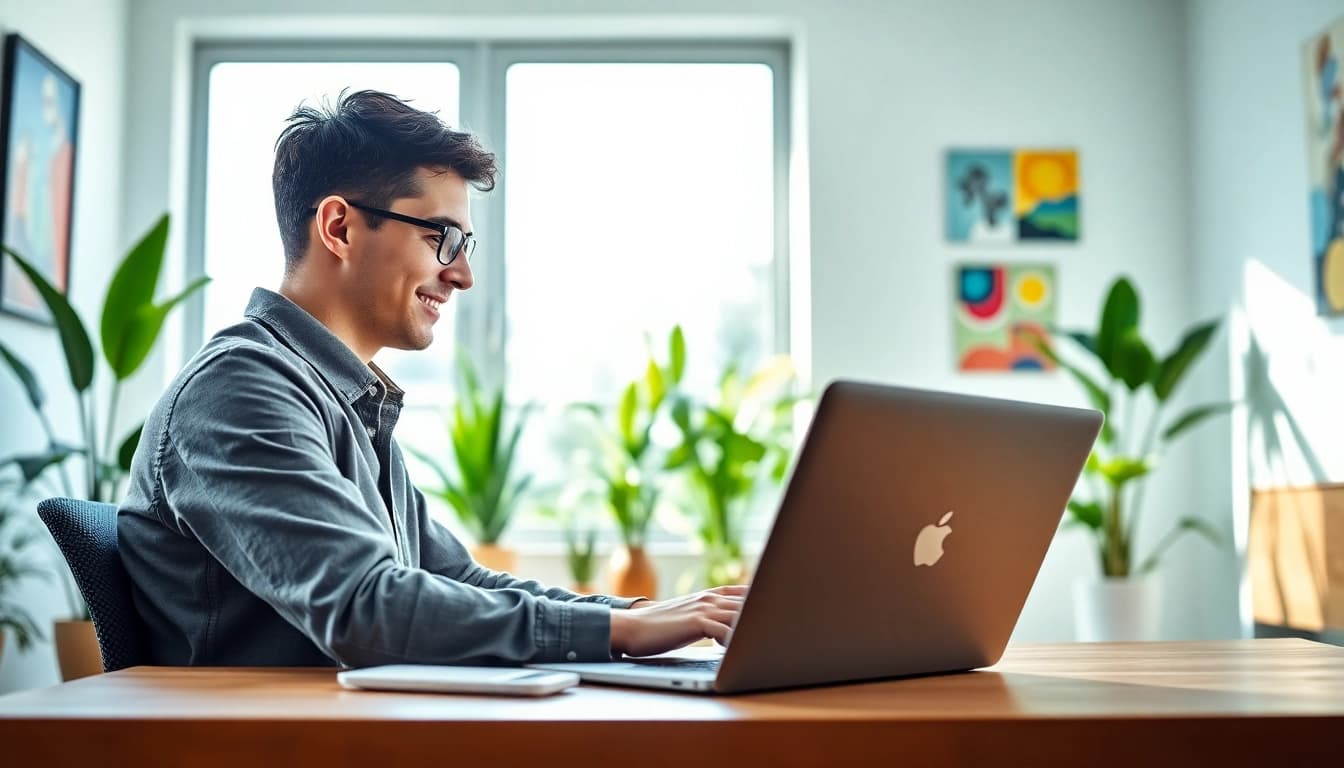 Showcasing content monetization for creators with an engaged professional in a bright workspace.