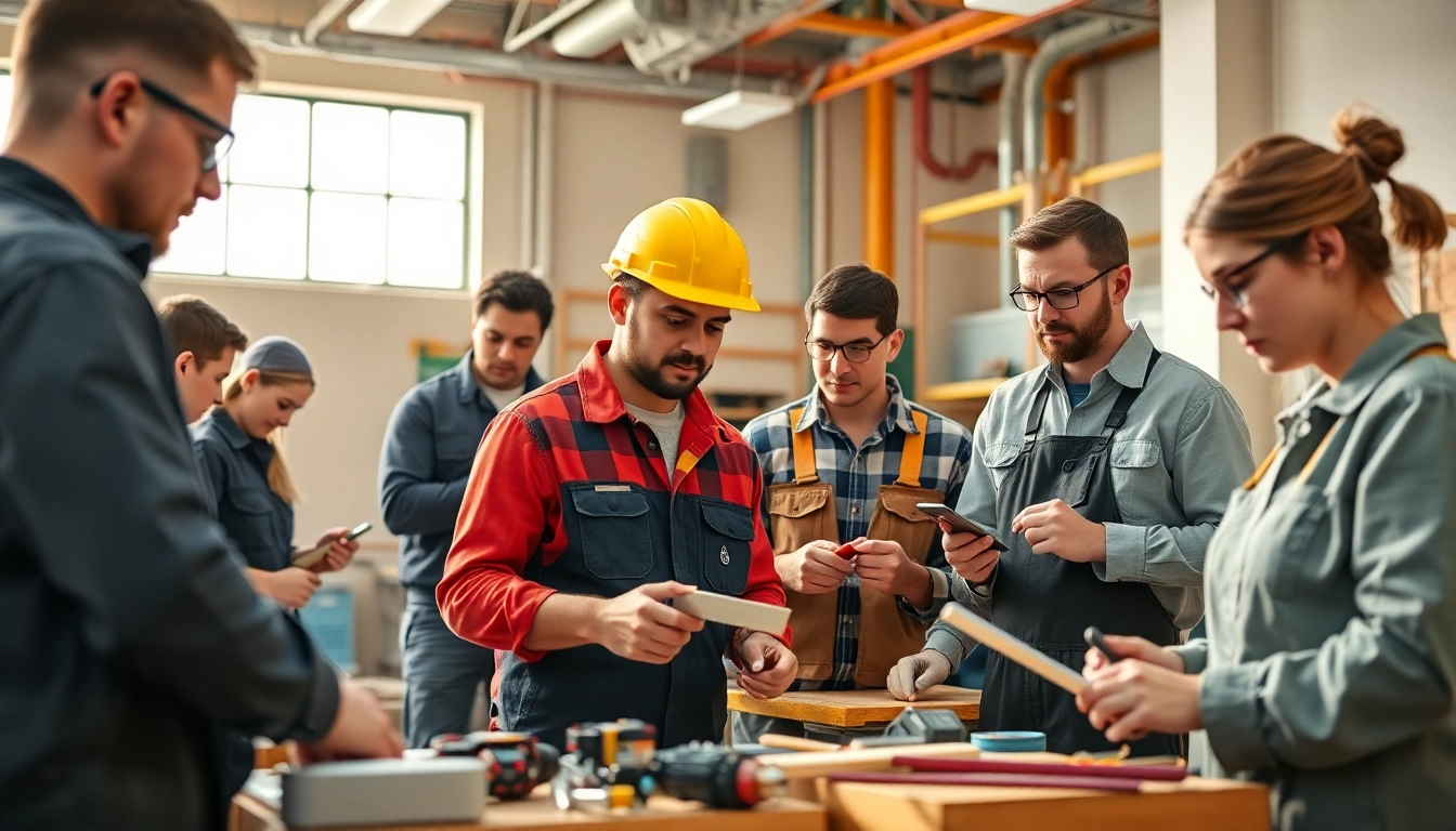 Engaged students participating in skilled trades training, showcasing collaboration and hands-on learning.
