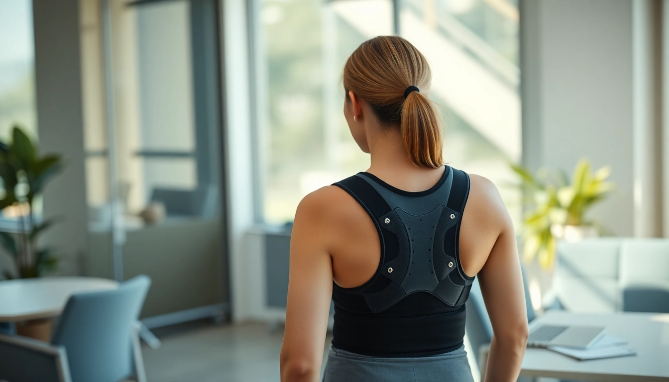 Showcasing a posture brace worn by a professional, emphasizing comfort and support.
