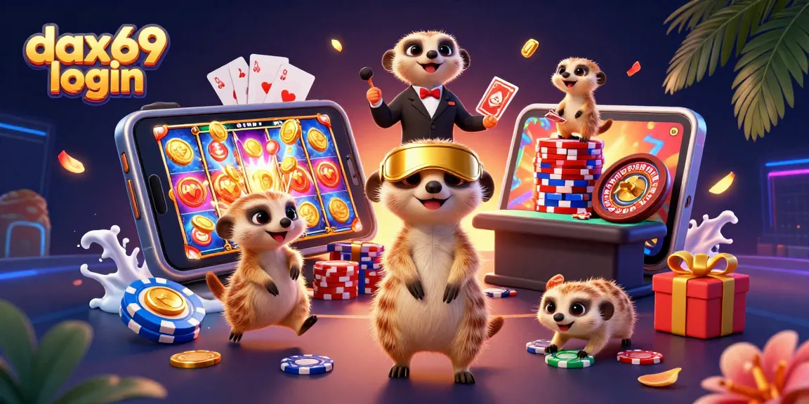 Meningkatkan pengalaman bermain dengan dax69 login, ilustrasi kasino dengan meerkat menjalankan operasi kasino yang dinamis.