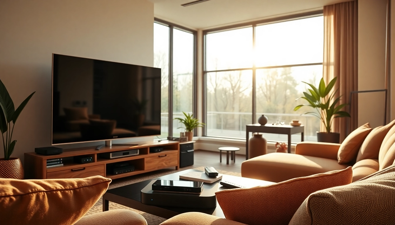 Stream IPTV effortlessly with devices and TV at https://bosstv.ca in a modern living room setting.