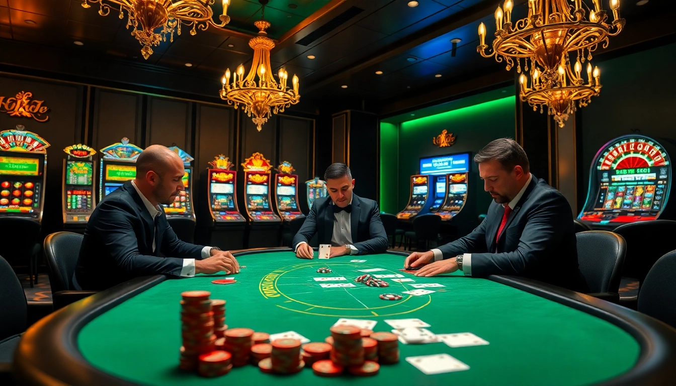 Experienced players betting at a luxurious poker table in a high-stakes KJ C casino ambiance.
