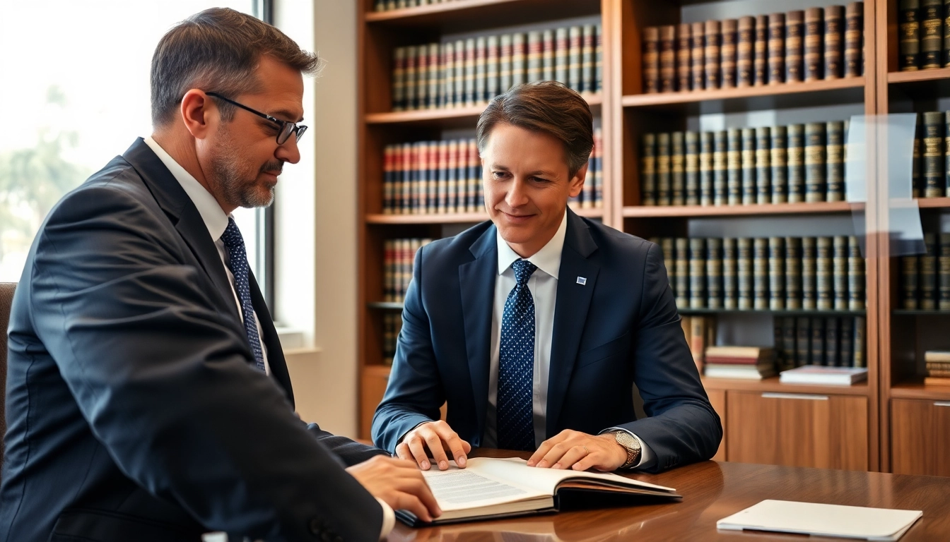 Sarasota injury lawyer consulting with a client in an office, highlighting professionalism and trust.
