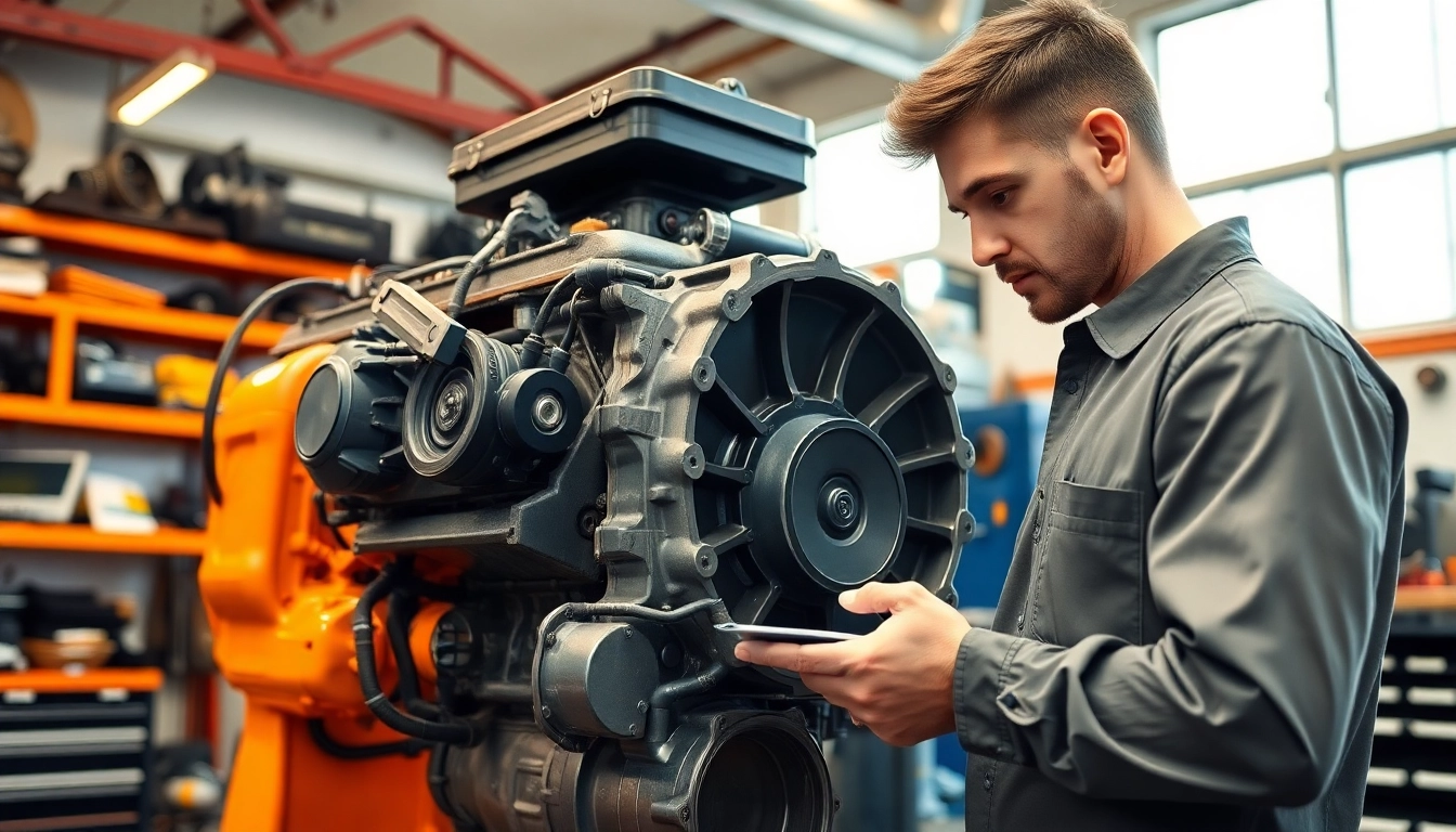 Inspecting used engines in an automotive workshop for quality assurance.