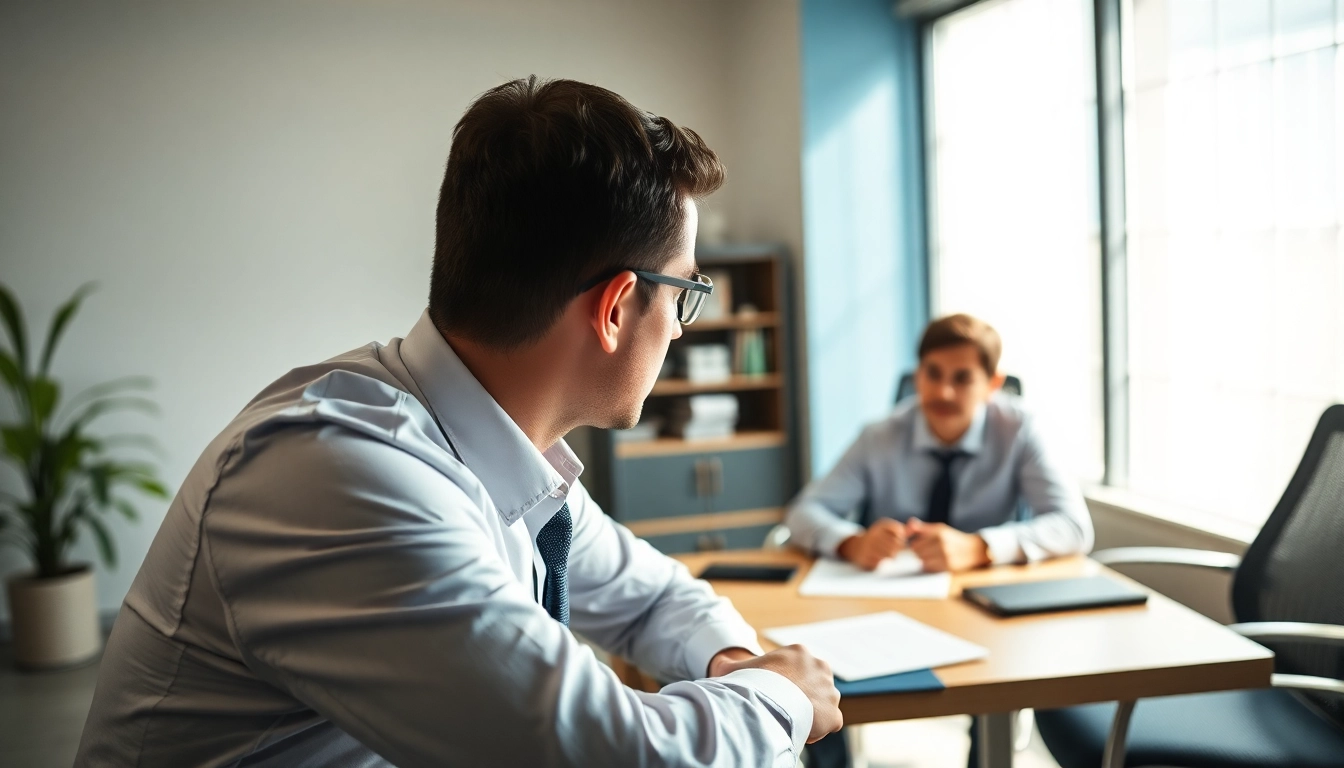 Engaging discussion between a Houston Injury Attorney and a client in a modern office.