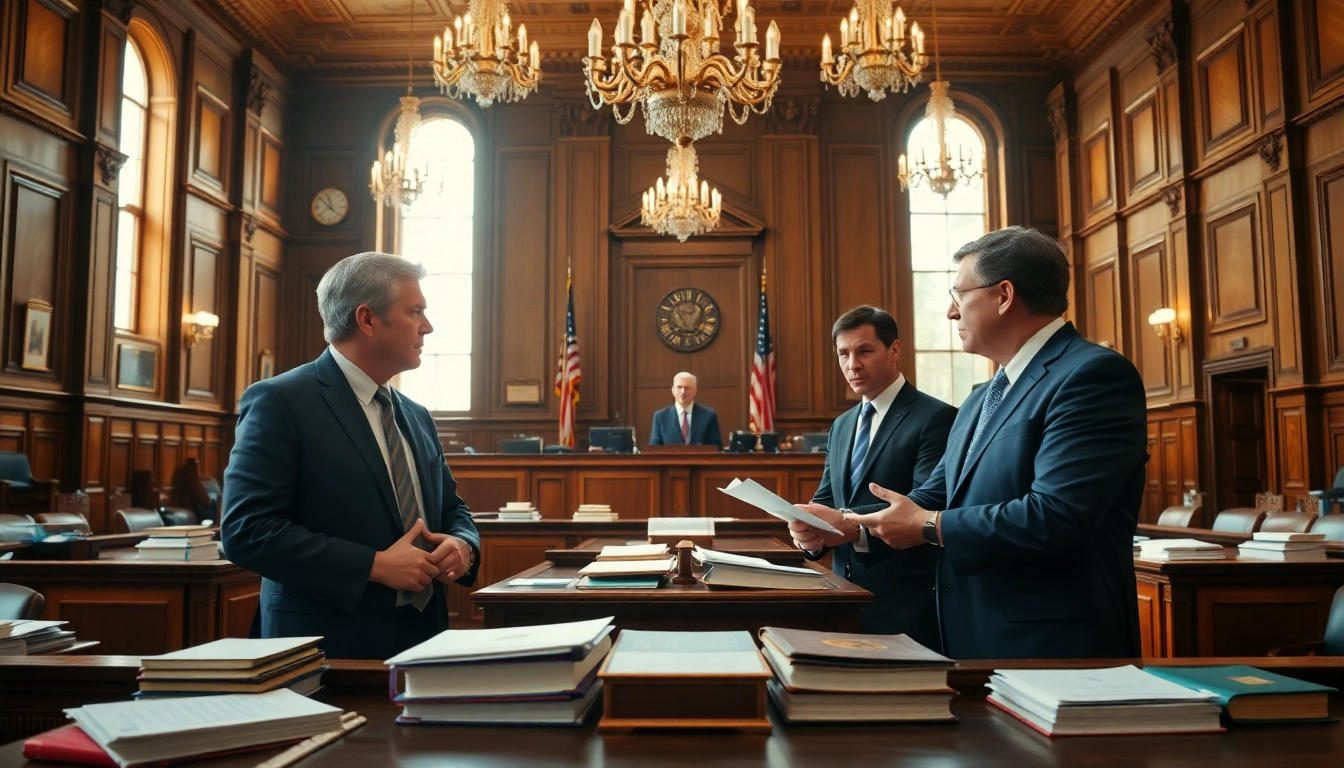 USA attorneys engaging in discussions in a formal courtroom environment, showcasing professionalism.