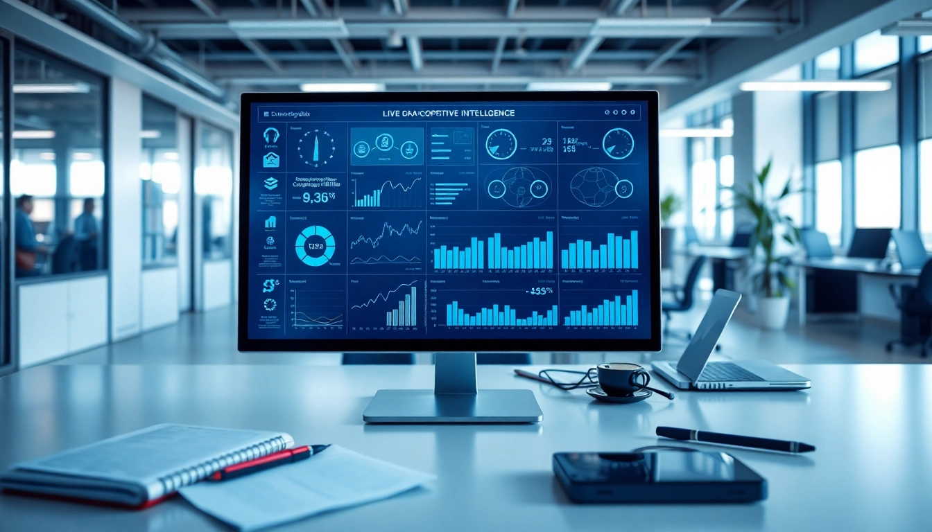 Visual representation of AI for competitive intelligence with data analytics display.
