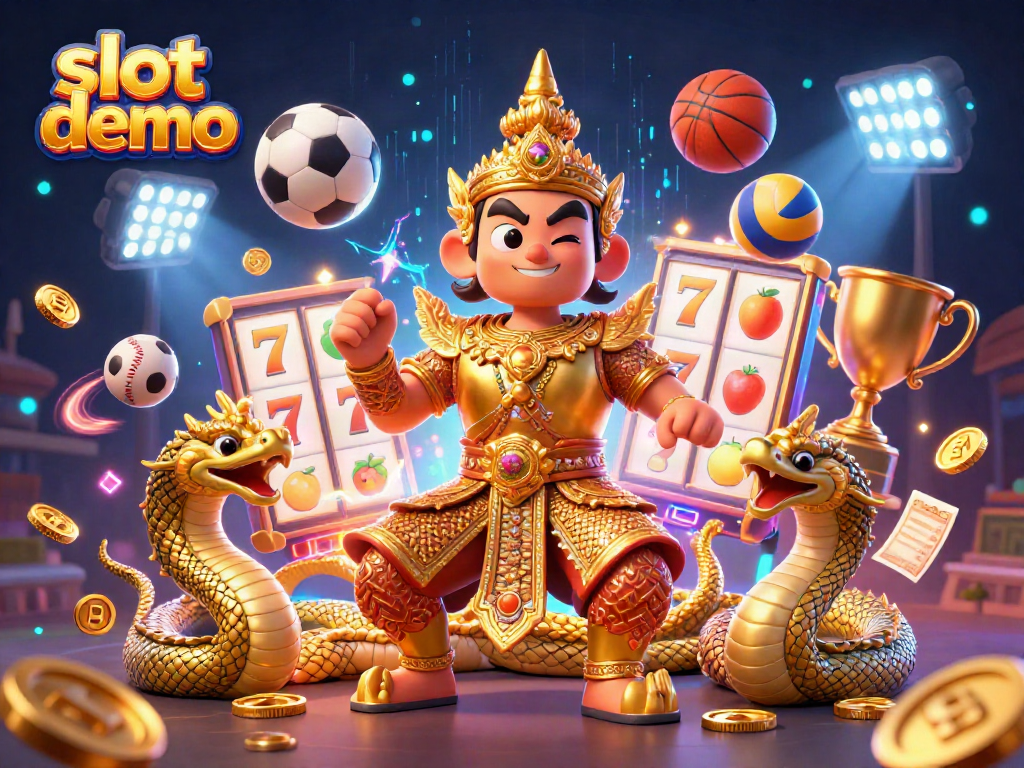 Engage in slot demo excitement with a vibrant 3D illustration featuring dynamic game elements.