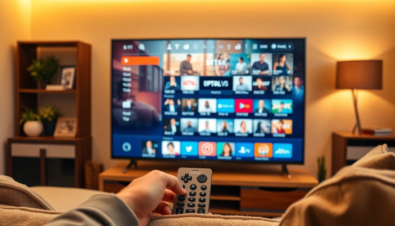 Enjoying iptv streams on a modern television in a cozy living room with rich visuals.