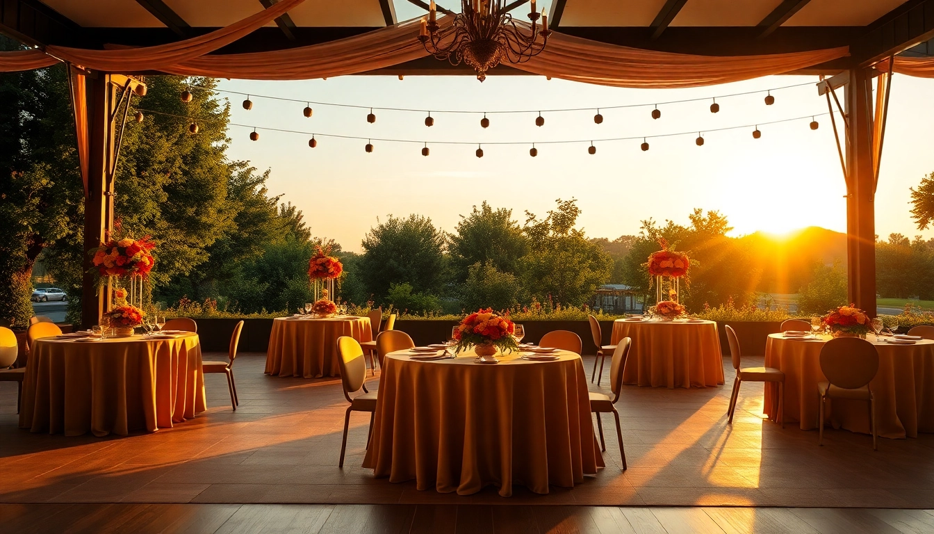 Stunning outdoor event rentals featuring elegant decorations and vibrant floral arrangements.