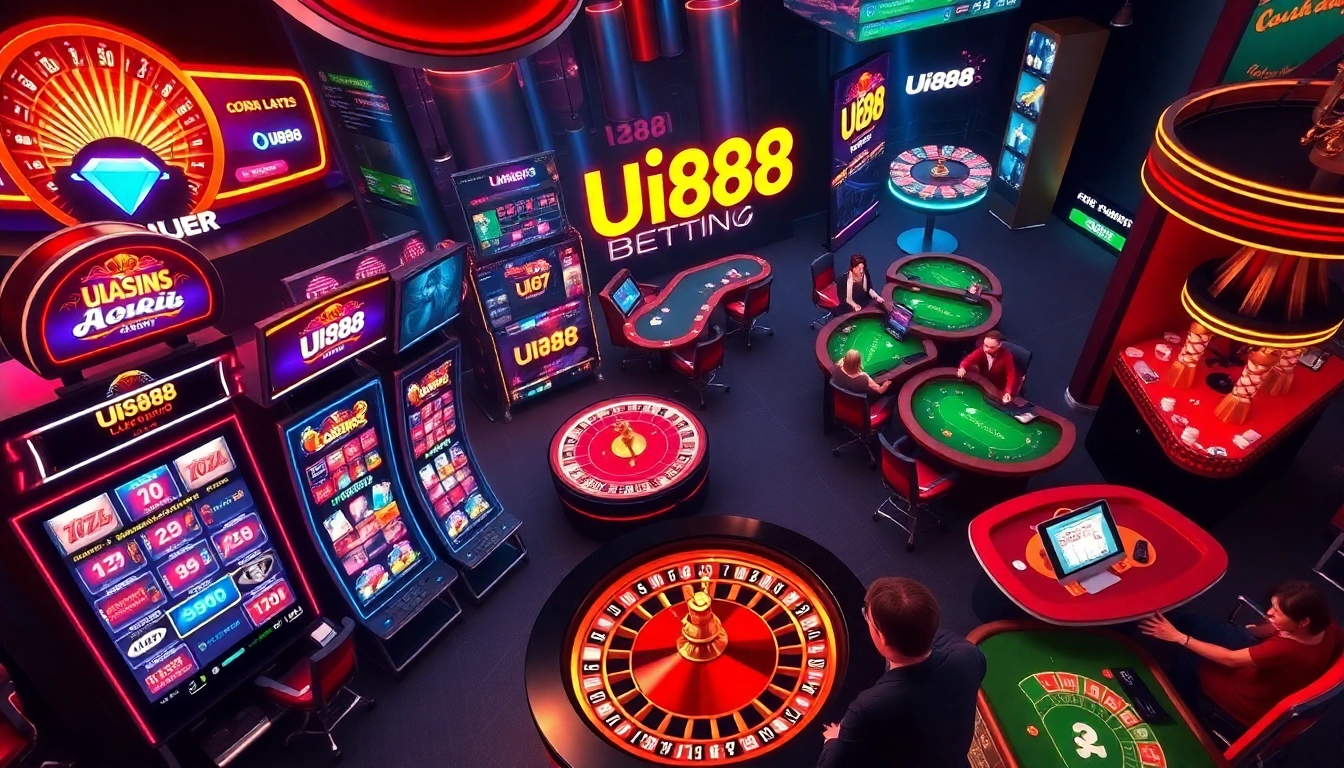 UU88 players engaging in thrilling online casino games with vibrant visuals and excitement.