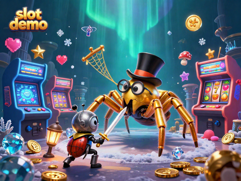 Engage with the slot demo scene featuring a tarantula and knight in a dynamic casino setting.