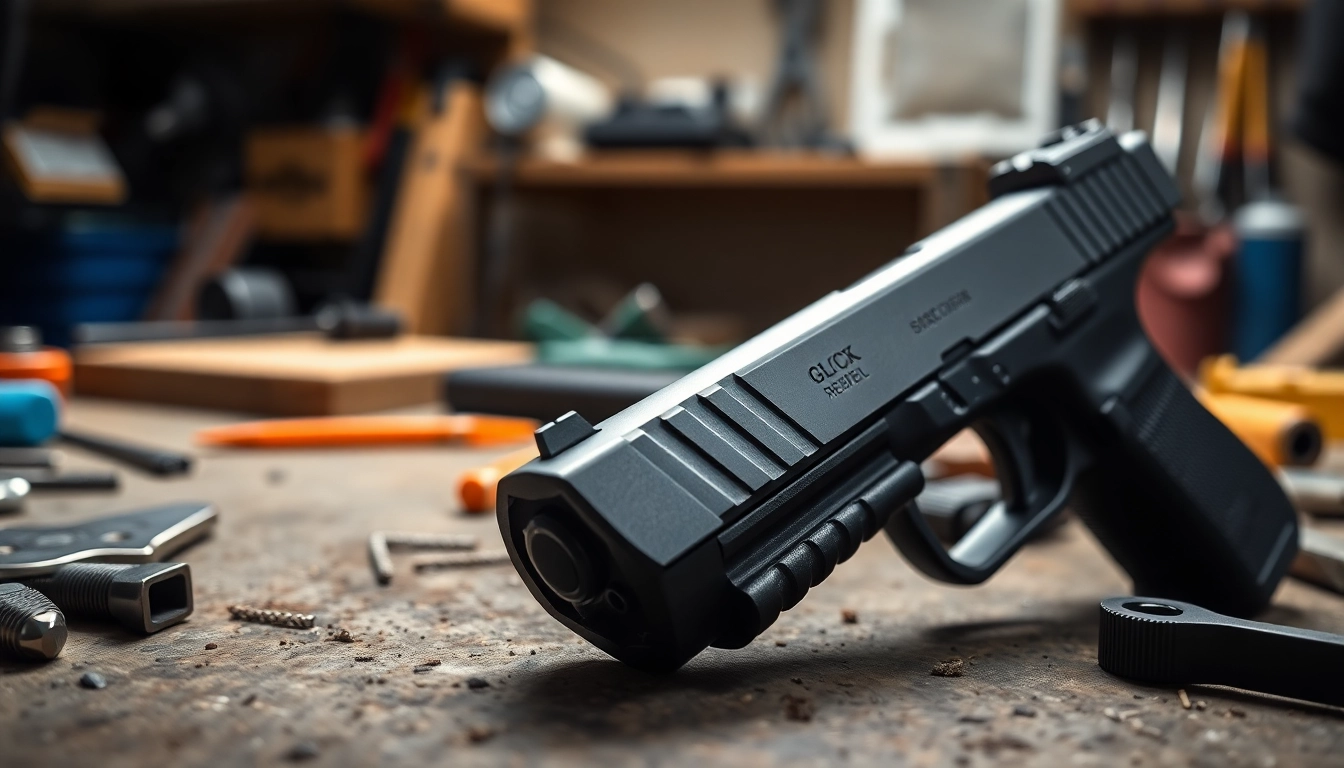 Examine a glock 17 slide showcasing its craftsmanship and precision in a workshop.