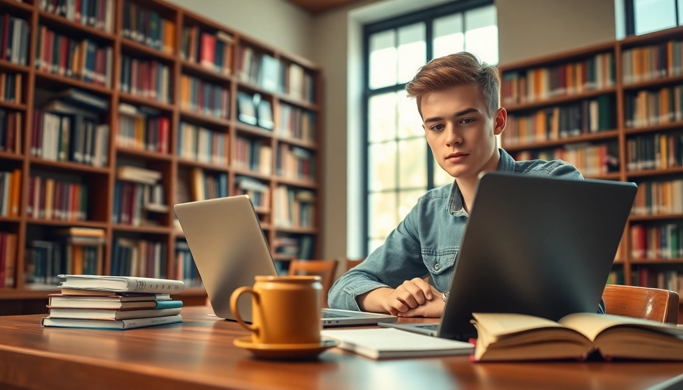 Pay someone to take TOEFL with a student studying in a library setting.