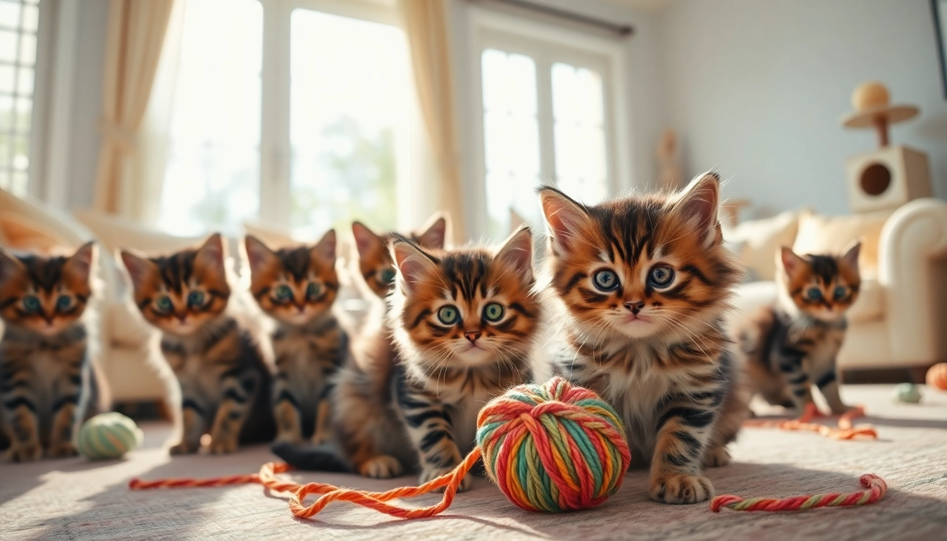 Engaging scene of Maine Coon kittens for sale Bay Area playing in a bright, cozy living room.