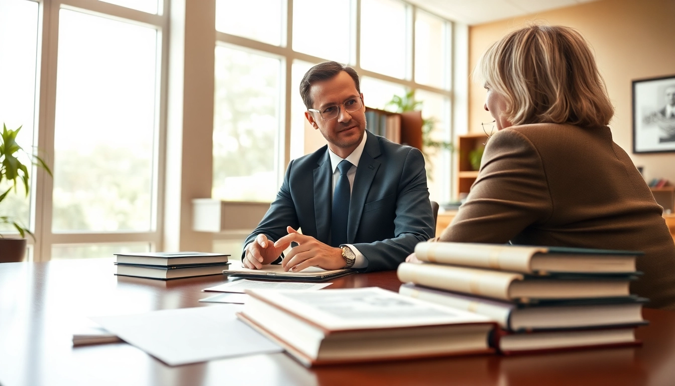 Fort Lauderdale work injury lawyer assisting a client with legal matters in a bright office.