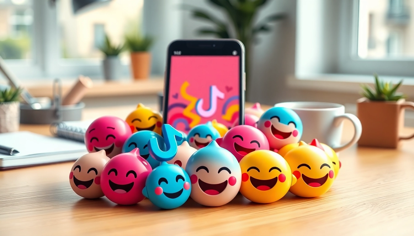 Explore TikTok emojis collection with a smartphone and creative workspace setting.