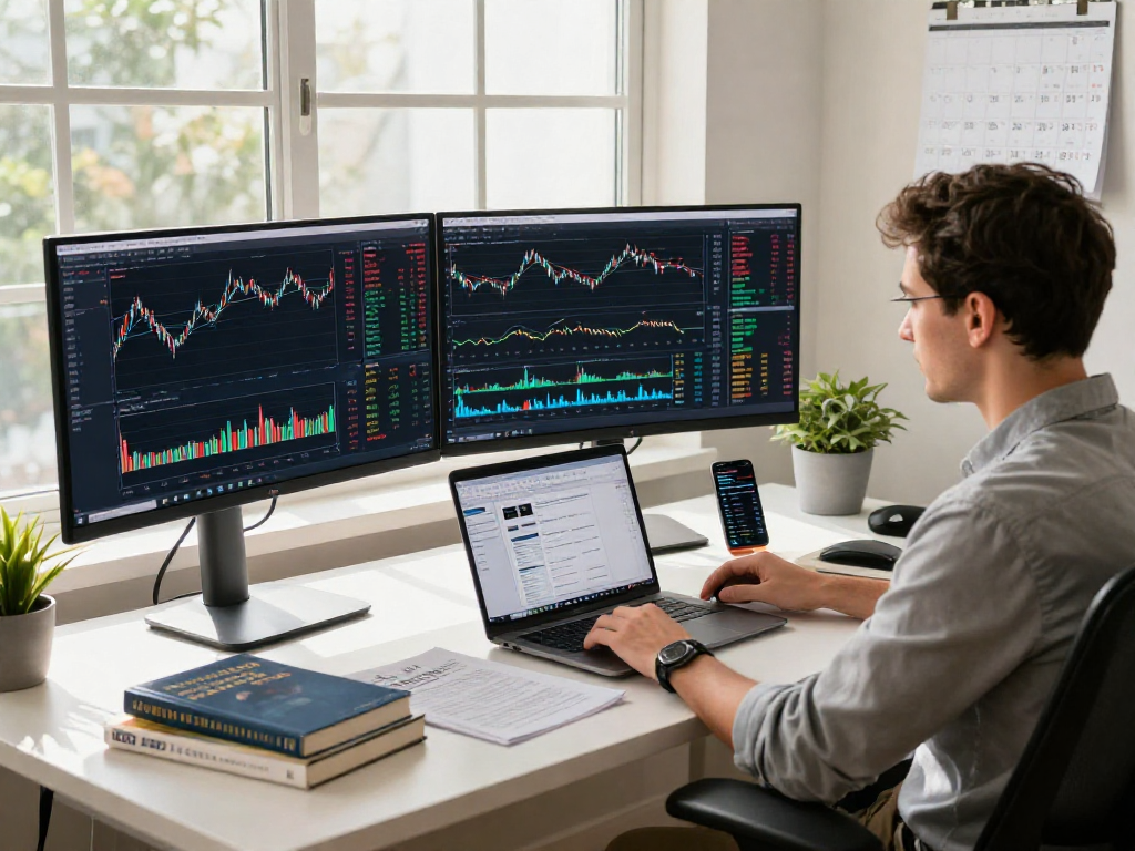 Engaged trader utilizing TradingView for market analysis in a modern workspace.