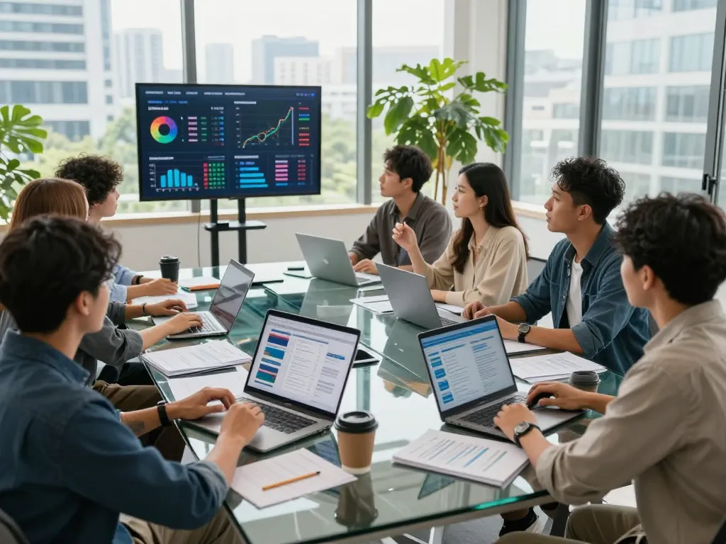 NYC SEO Company team collaborating on digital marketing strategies in a modern office