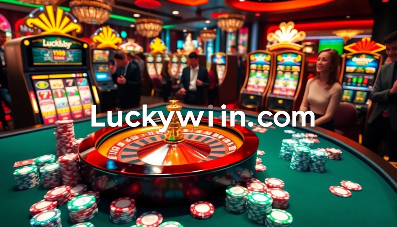 Exciting online gambling experience at Luckywin com with vibrant casino elements and engaging visuals.
