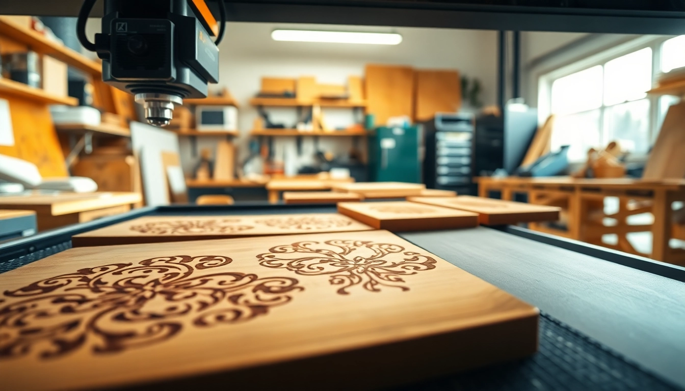 Engage with custom laser design showcased in a professional workshop, displaying intricate engravings.